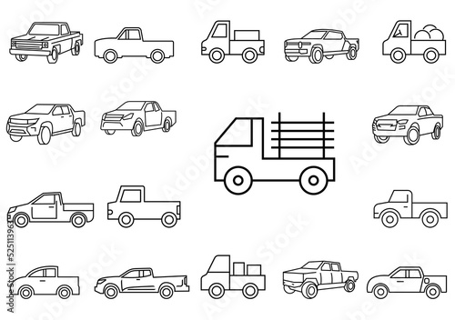 Thin line icons set,transportation,Pickup truck,vector illustrations