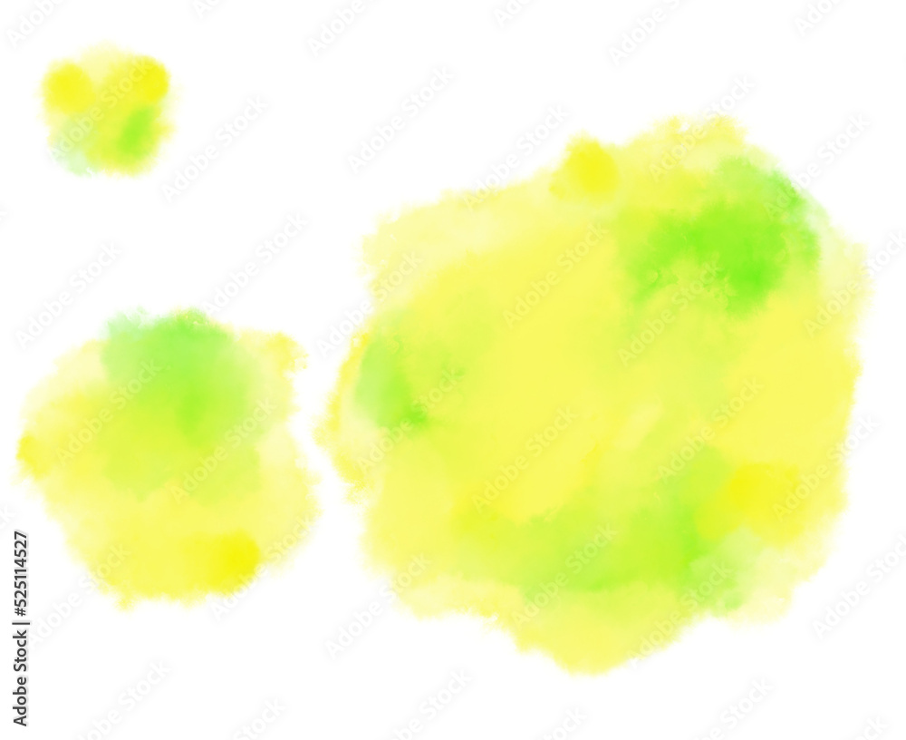 Colorful yellow watercolor blobs drops brush hand painting illustration