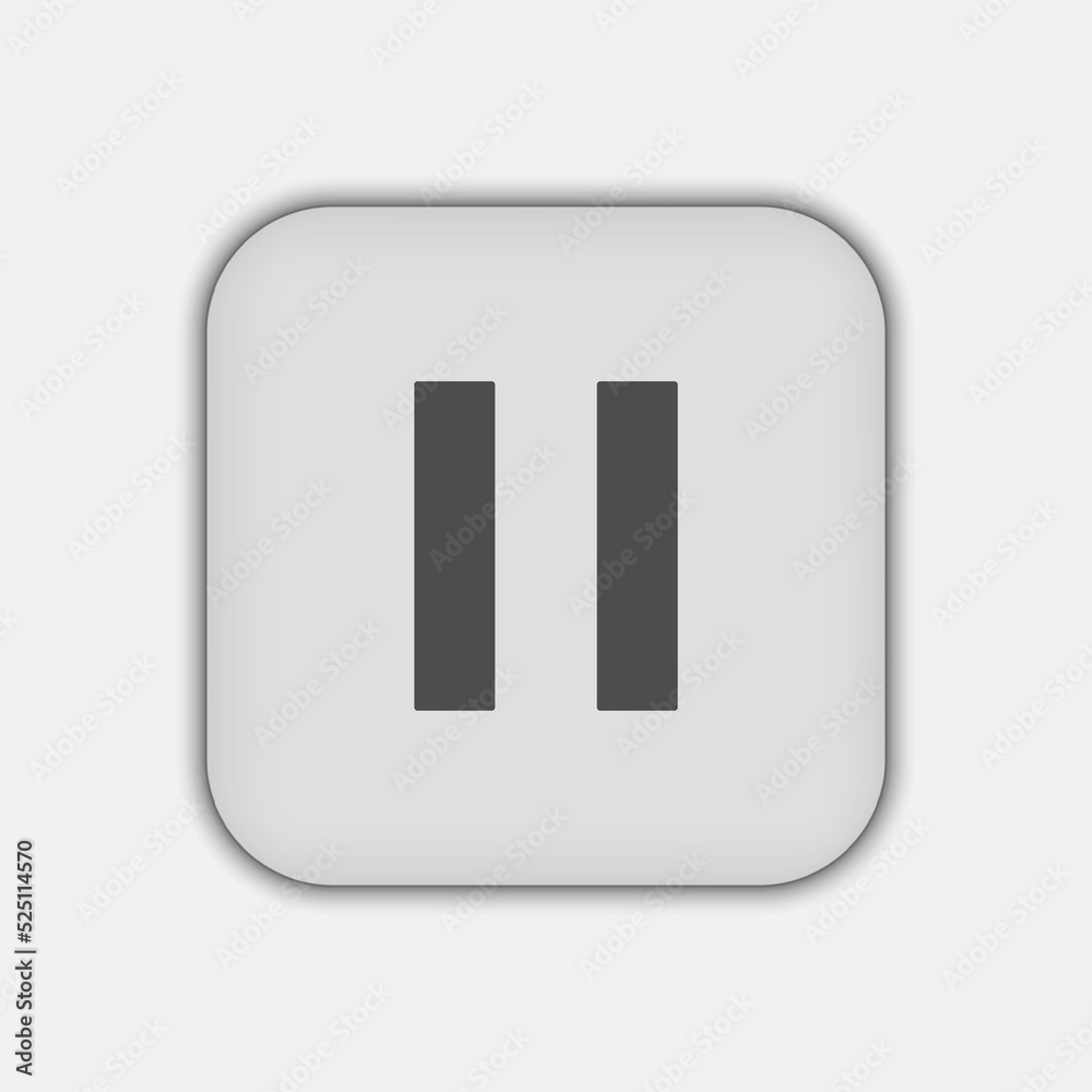 Pause sign. Grey icon on white background. Pause icon. Pause sign. Grey icon on white background. Pause icon.