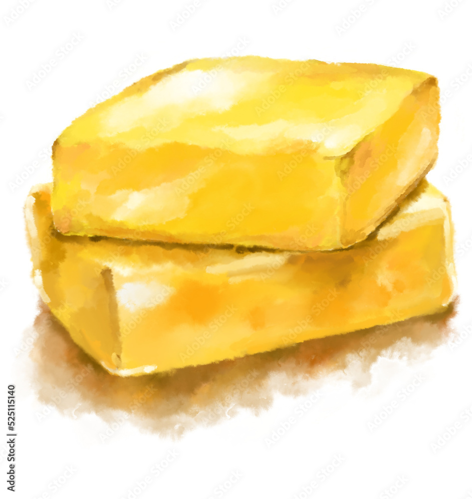 butter yellow milky spread dairy product watercolor painting illustration