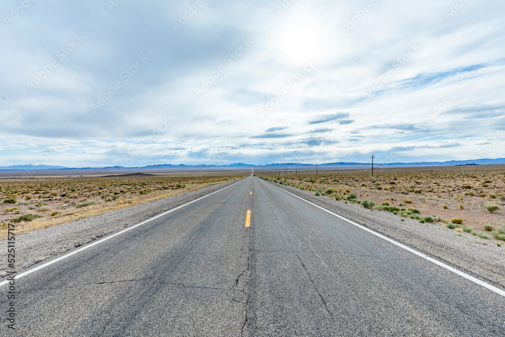 Naklejka premium Riding the Route 6 - Grand army of the republic hwy -,in Nevada on daytime thru the desert