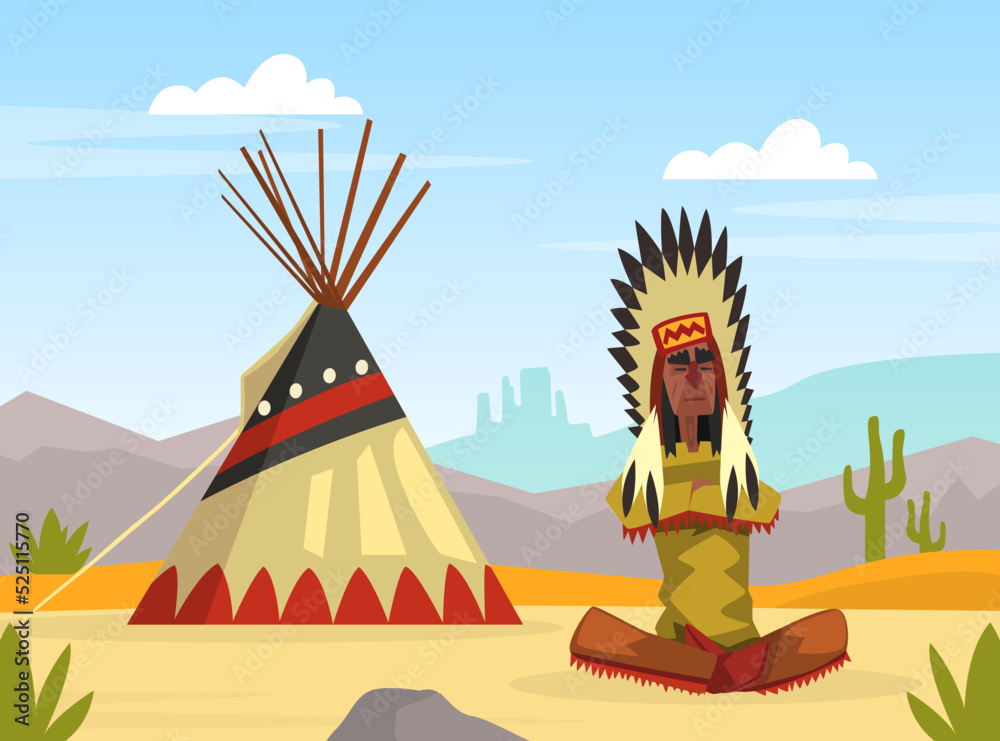 Native American Indian in Traditional Ethnic Clothes with Feathers in ...