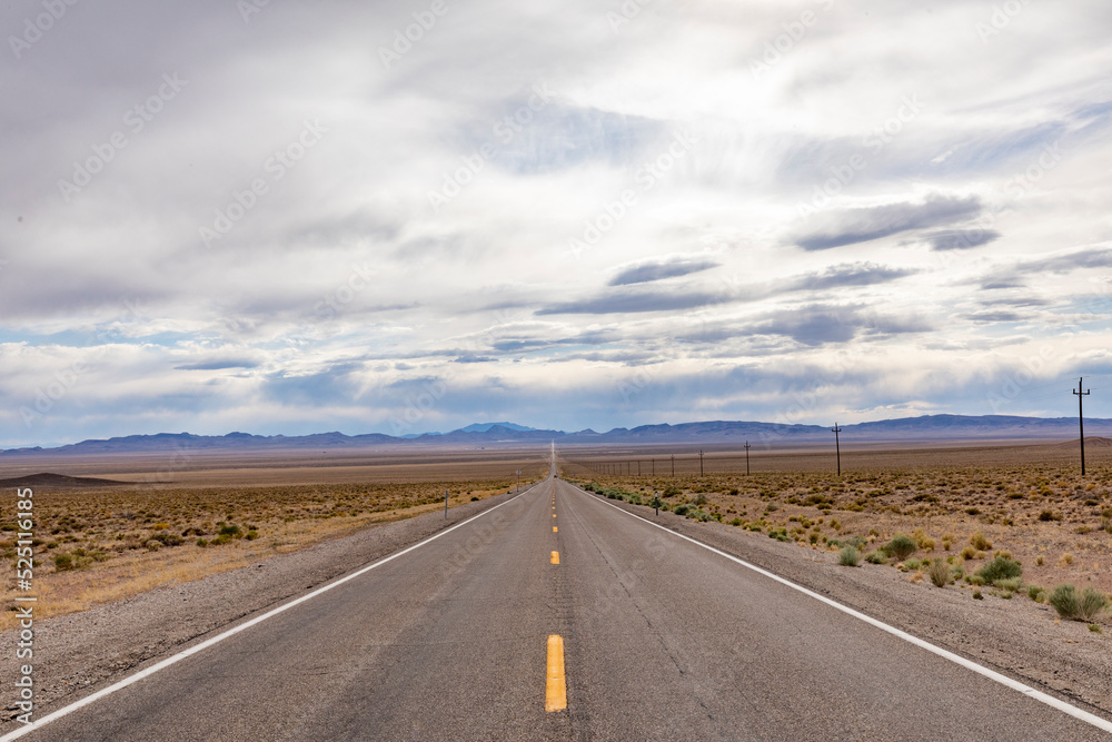 Riding the Route 95 in Nevada on daytime thru the desert