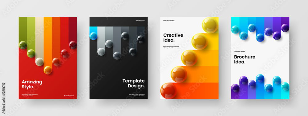 Abstract 3D spheres booklet layout composition. Premium company brochure design vector template collection.