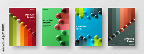 Amazing corporate brochure vector design layout collection. Clean 3D spheres flyer concept composition.