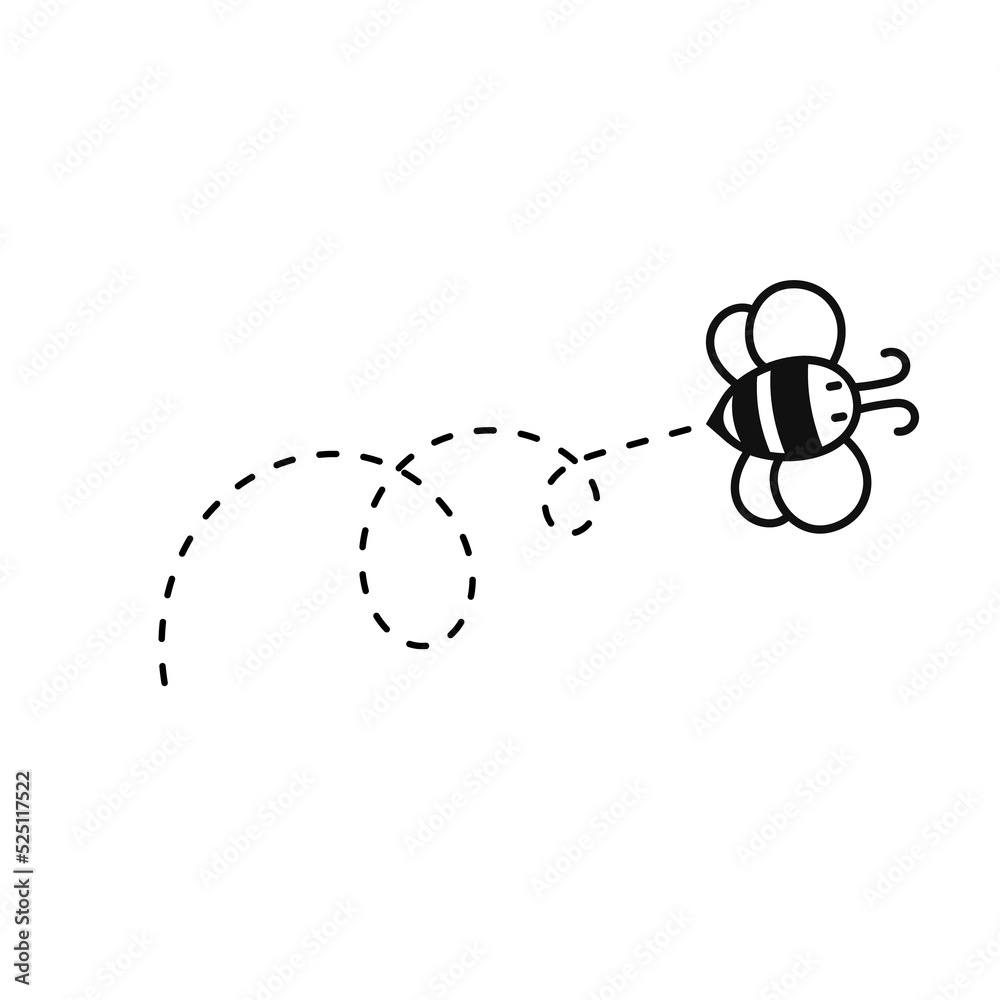 Bee flying path. A bee flying in a dotted line The flight path of a bee to honey. Bee flying path. A bee flying in a dotted line The flight path of a bee to honey.