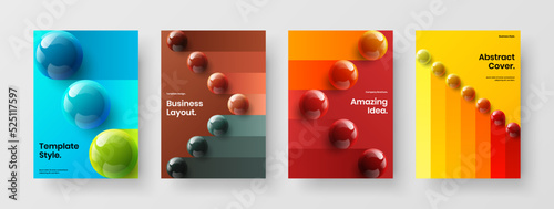 Simple pamphlet A4 design vector layout bundle. Fresh realistic spheres flyer concept collection.