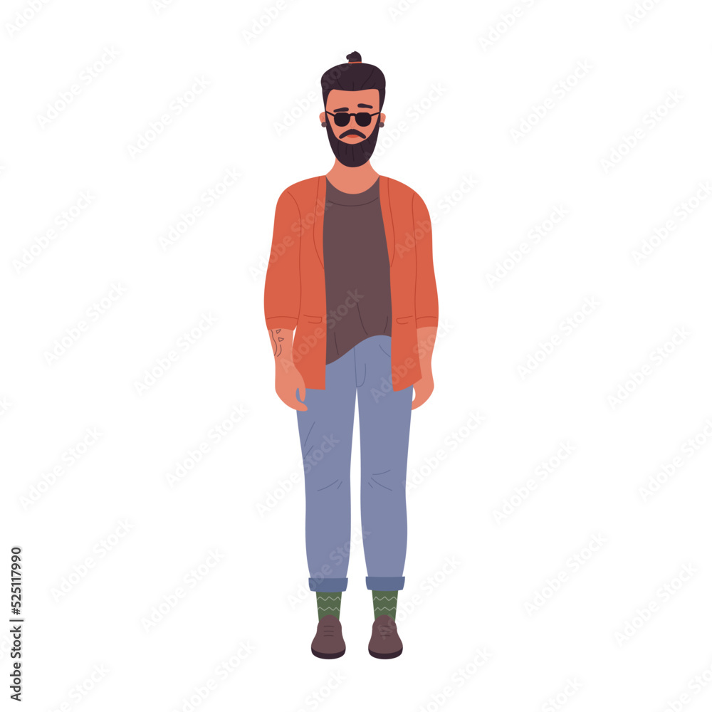 Standing pose of hipster man. Cool stylish guy with glasses vector illustration