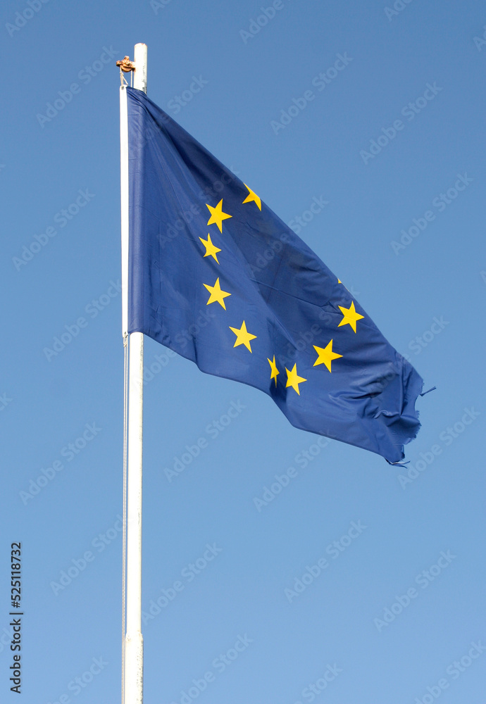 European Union Flag flying on the air in Rhodes, Greece