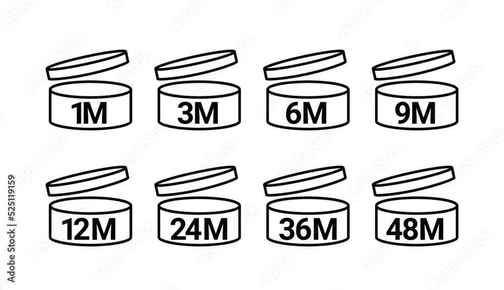 Pao symbol logo cosmetic life. 12 Months 3, 6, 9 expiry open shelf jar expiration pao month icon. Pao symbol logo cosmetic life. 12 Months 3, 6, 9 expiry open shelf jar expiration pao month icon.