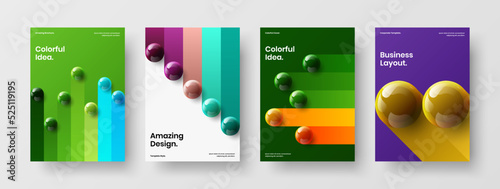 Original front page A4 vector design layout composition. Colorful 3D spheres presentation template bundle.