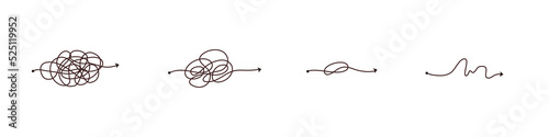Simple line and complex easy way. Scribble doodle chaos mindset. Problem solving, difficult line. Vector hand drawn concept path
