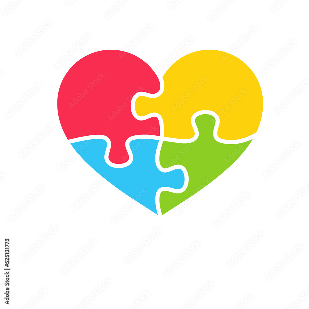 Heart shaped colorful puzzle The concept of children with autism. isolate on background. Heart shaped colorful puzzle The concept of children with autism. isolate on background.