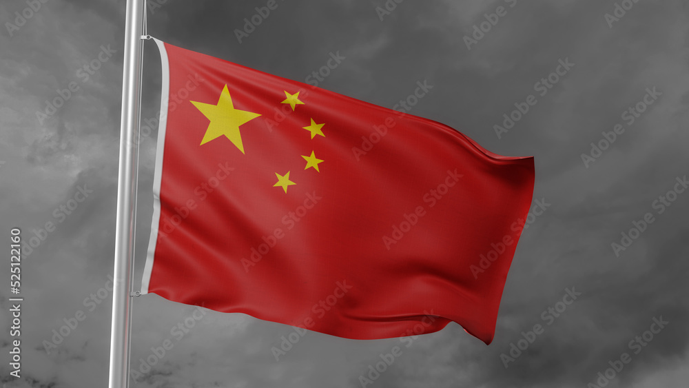 Flag of China in front of stormy clouds