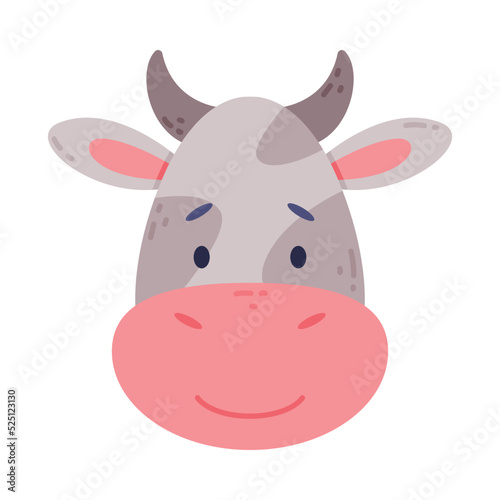 Head of calf cute domestic animal. Nursery decoration, baby card or invitation design cartoon vector illustration