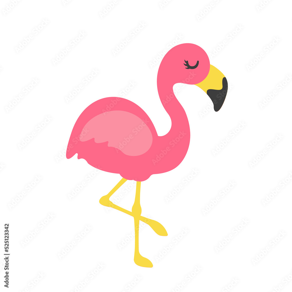 Fototapeta premium Vector cartoon flamingos and flower accessories, glasses, bows and hats. Great for summer travel.