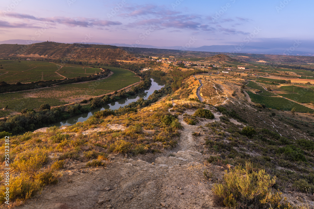 Ebro river at sunrise seen from El Cortijo of Logroño, La Rioja, Spain
