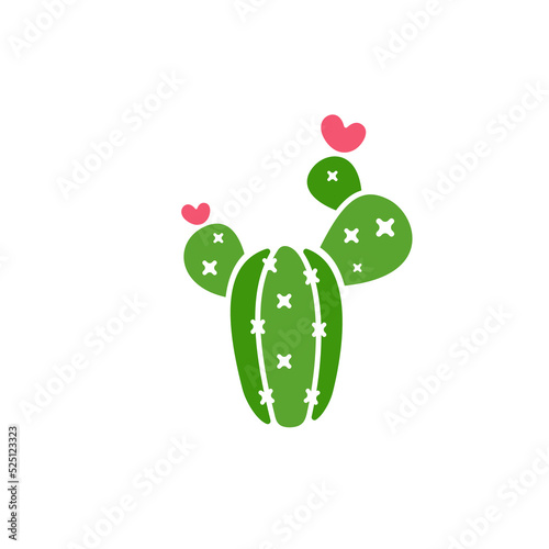 Cactus vector. A variety of cacti that are blooming are pink hearts. Isolated on white background. © anuwat