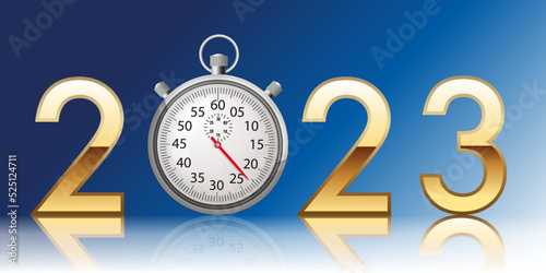2023 sur le thème de la vitesse et de la compétition avec un chronomètre pour symboliser la performance et le temps qui passe. photo