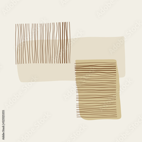 Art work with rectangular shapes and line pattern in the Nordic style of the mid-century. Vector illustration in minimal style for cover, catalog, picture.