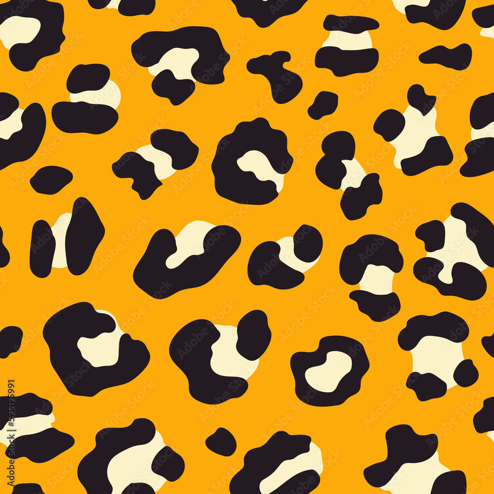 Animal Print Design With Hand Drawn Spots. Leopard Print With Black And White Spots On Yellow Background. Animal Print Design With Hand Drawn Spots. Leopard Print With Black And White Spots On Yellow Background.