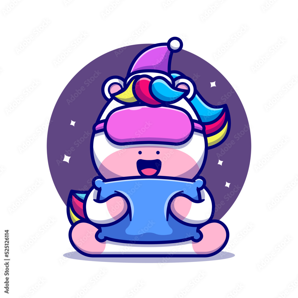 Cute Unicorn Sleeping With Pillow Cartoon Vector Icon Illustration ...