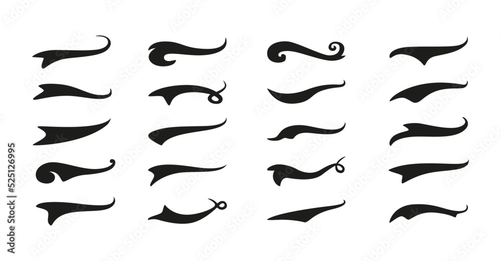 Swoosh and swash tails vector design for typography decoration or baseball underline logo Swoosh and swash tails vector design for typography decoration or baseball underline logo