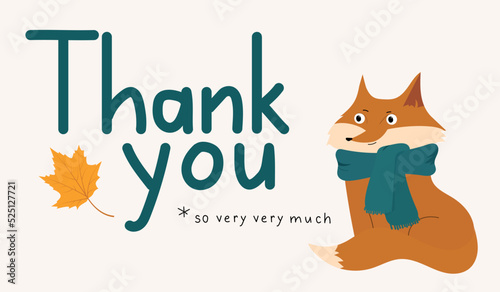 Fox Thank You Card. Horizontal thanksgiving vector illustration.