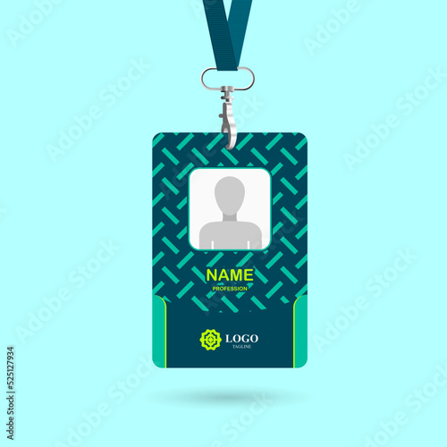 template for identification card in vertical format, card, colors lemon green, aquamarine,