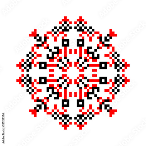 Traditional Ukrainian knitted embroidery art, ethnic mandala ornament vyshyvanka