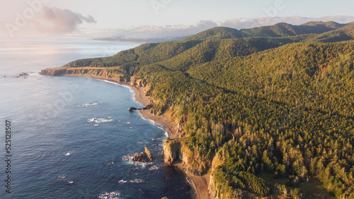 Aerial view the dawn the Sakhalin Cape Bird,Russia
