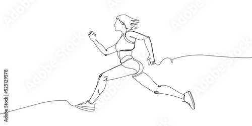 Girl sprinter one line art. Continuous line drawing sports, fitness, physical education, athletics, run, running, jogging, sprinter, gym, sexy body, fast run, speed, woman.