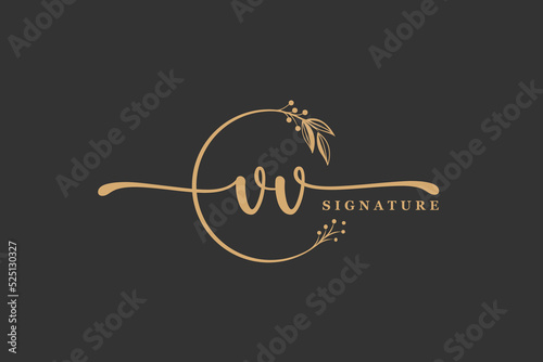 luxury gold signature initial V U logo design isolated leaf and flower