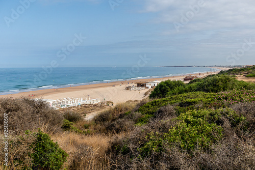 views of La Barrosa beach from the top of the viewpoint called Torre del Puerco in Cadiz  Spain