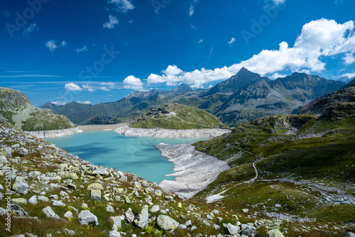 Amazing aereal view from the austrian national park hohe tauern at the glacier in the mountains.