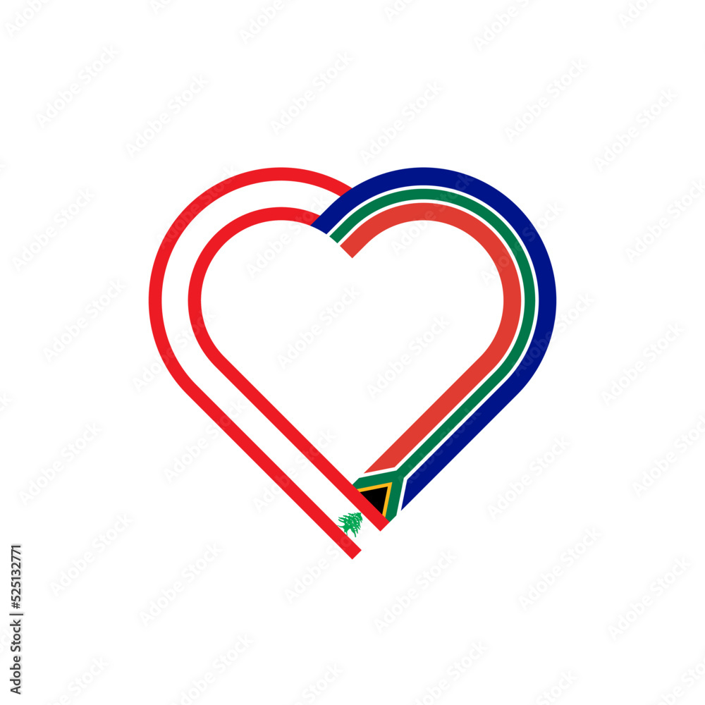friendship concept. heart ribbon icon of lebanon and south africa flags. vector illustration isolated on white background