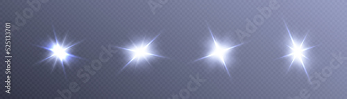 Glowing light effects collection of blue stars and glare translucencies. Optical flare objects Vector