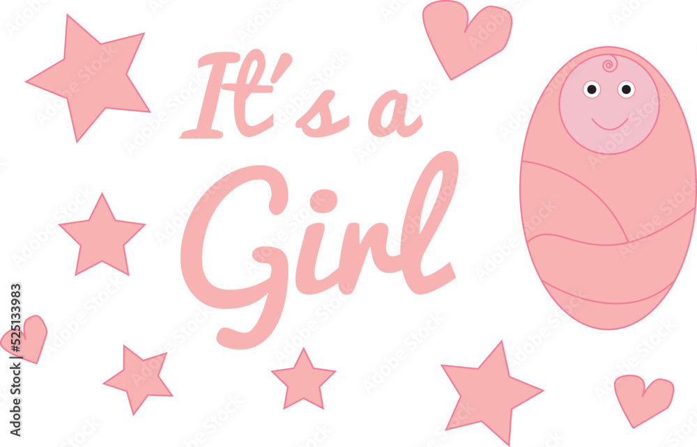 Cartel de anuncio nacimiento niña. Icono vector