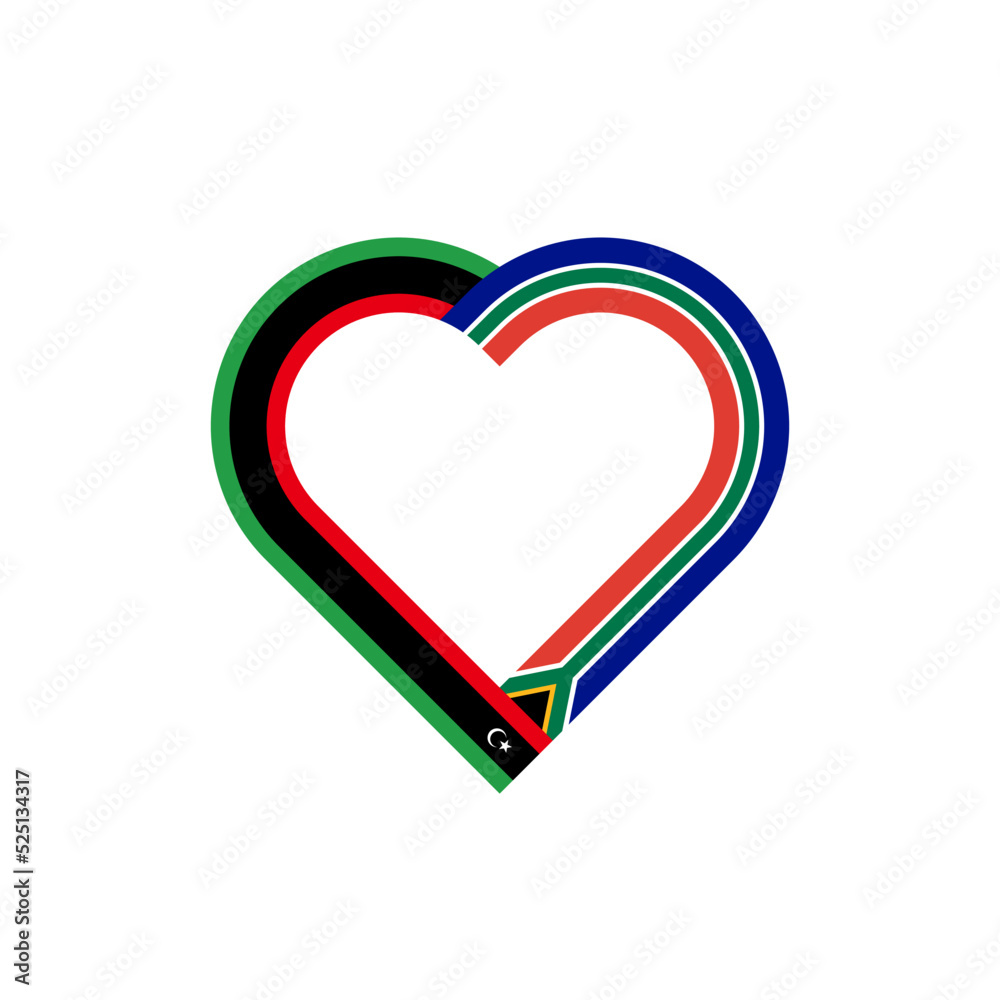 friendship concept. heart ribbon icon of libya and south africa flags. vector illustration isolated on white background
