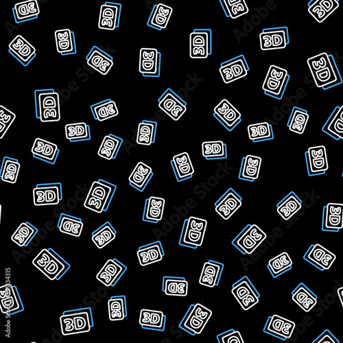Line 3D word icon isolated seamless pattern on black background. Vector