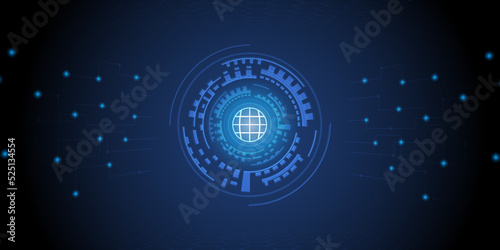 Technology background and world icon communication concept innovation abstract background vector illustration perspective view. Abstract circle digital.Vector abstract futuristic background.