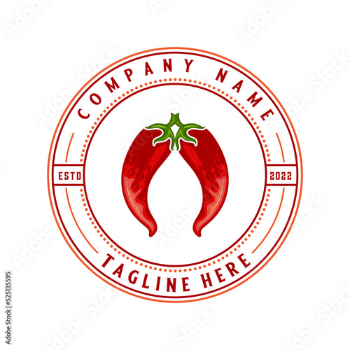 retro vintage chili logo design. the concept of two sticks of spicy chili, for this type of spicy food product.