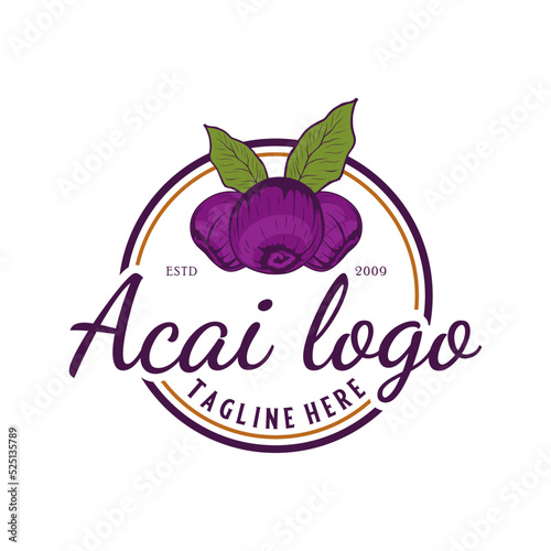 acai vector logo design. the concept of acai fruit with attached leaves, for the natural food and beverage business.