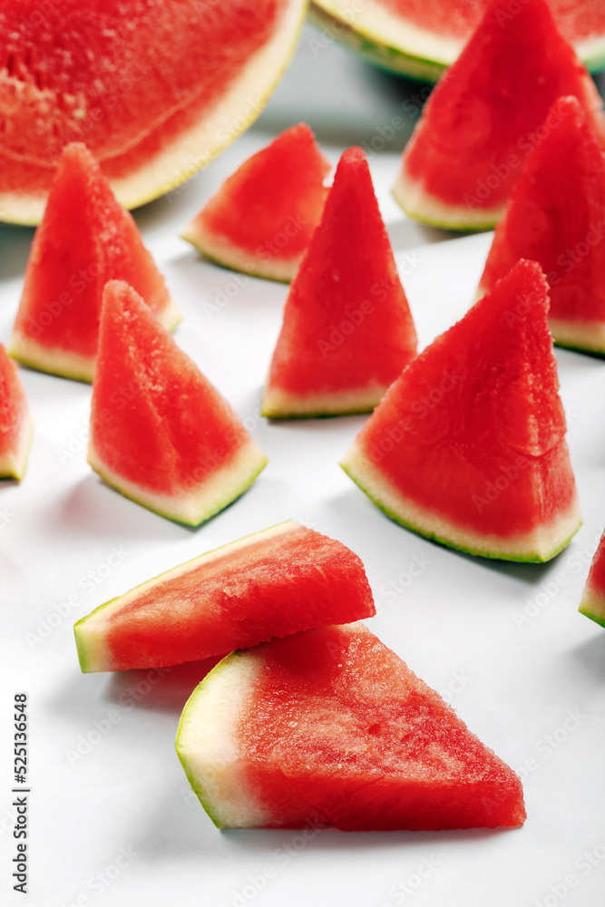 Watermelon slices on a white background. Watermelon slices on a white background.