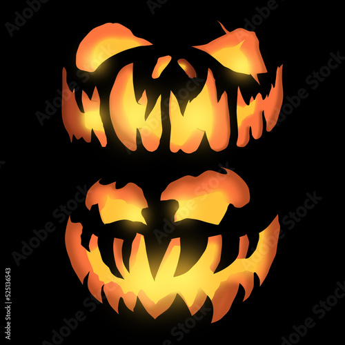 Spooky Halloween Jack-O-Lantern Faces Illustration