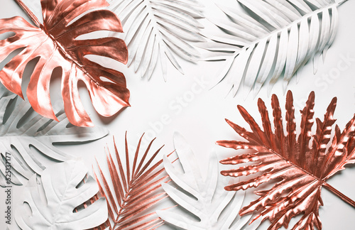 Collection of tropical leaves foliage in elegance style with golden silver color.Abstract leaf decoration design