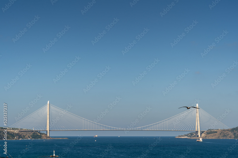 Yavuz Sultan Selim Bridge, in a natural position where the Bosphorus opens to the Black Sea. İstanbul – TURKEY