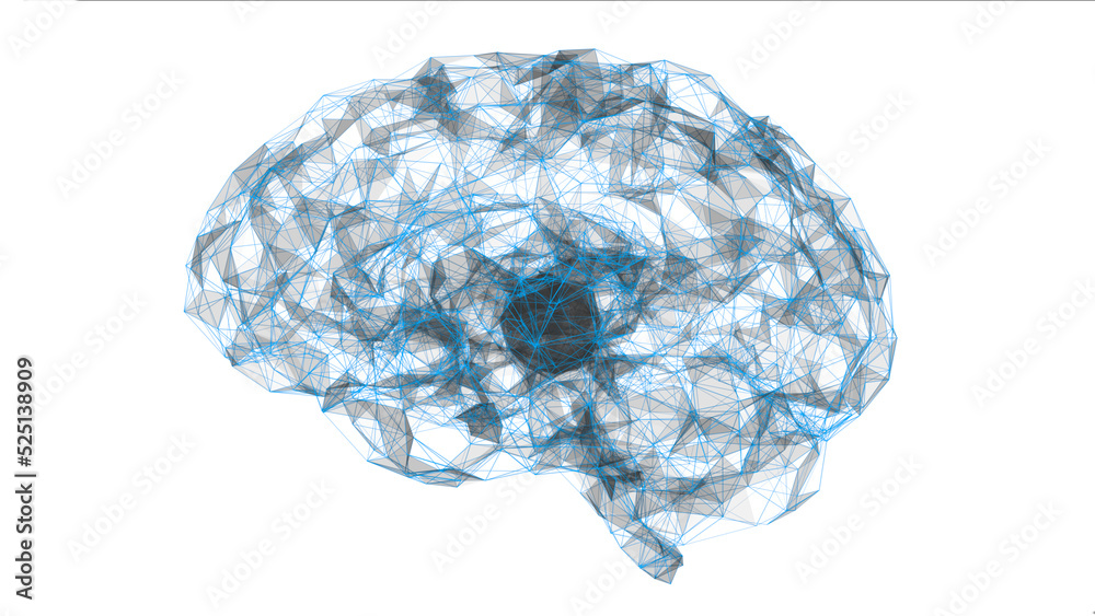 Digital data and network connection of human brain isolated on black ...