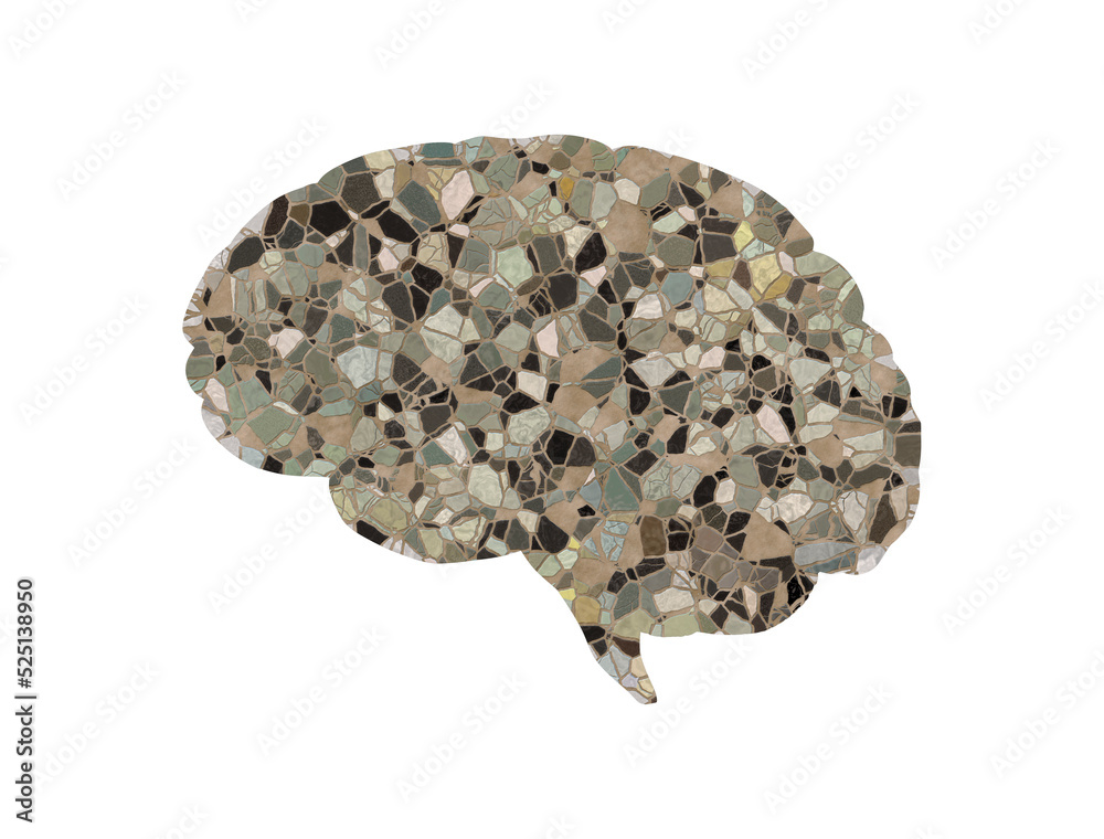 Stone mosaic brain isolated on white background, 3D illustration