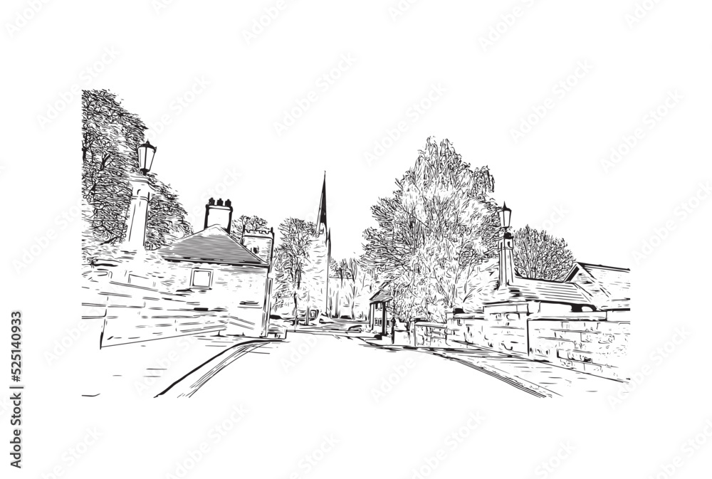 Building view with landmark of Norwich is a city in England. Hand drawn sketch illustration in vector